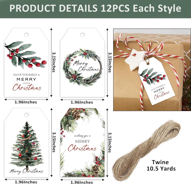 QOIUSO Beautiful Watercolor Christmas Gift Tags - 48 Pcs Rustic Christmas Name Tags with String for Personalizing Your Holiday Presents - Spread Joy and Cheer with These Festive Paper Labels - Image 4